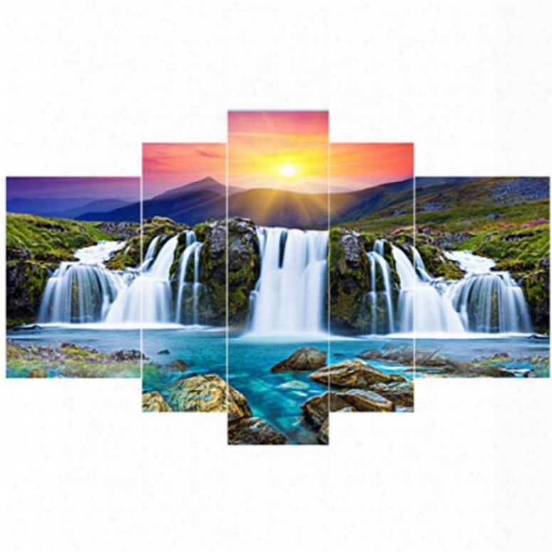 Sun Shining Cataract Imitate Hanging 5-piece Canvas Eco-friendly And Waterproof Non-framed Prints