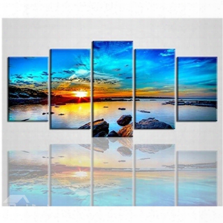 Sunrise And Sea Hanging 5-piece Canvas Eco-friendly And Waterproof Non-framed Prints