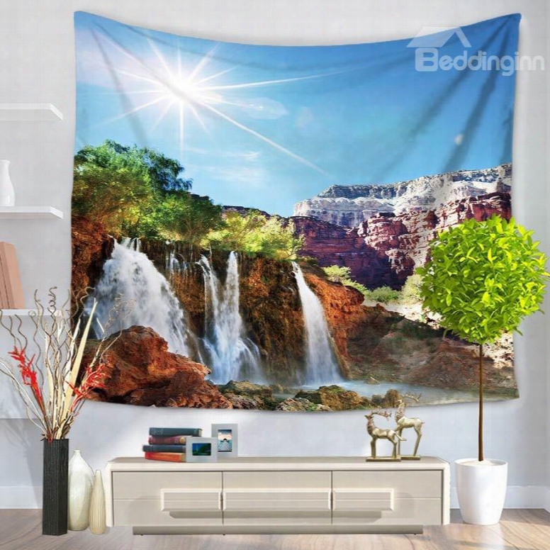 Sunshine And Waterfall Natural Landscape Decorative Hanging Wall Tapestry