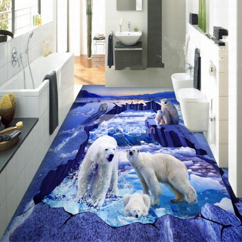 Super Cool Polar Bear On The Ice Print Decorative Waterproof 3d Floor Murals