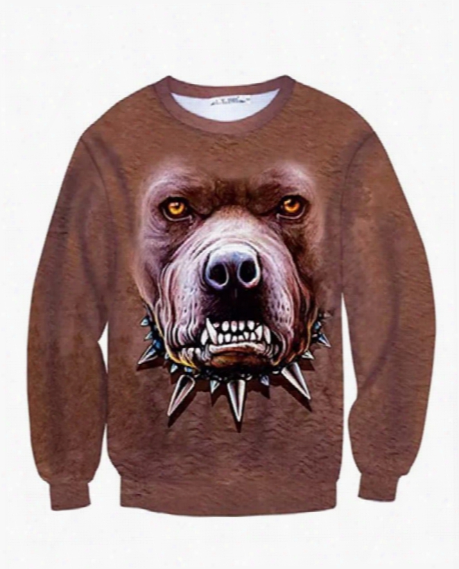 Super Long Sleeve Angry Dog Pattern Inner Suede 3d Painted Hoodie