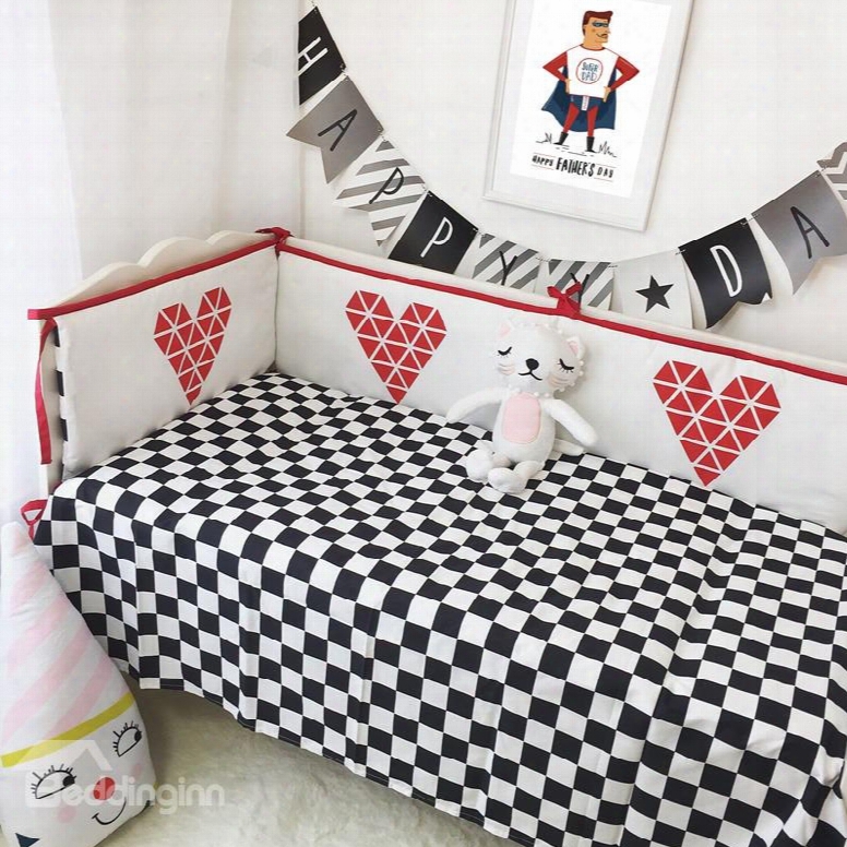 Swallow Grid Printed Cotton Classic Style White And Black Crib Sheet