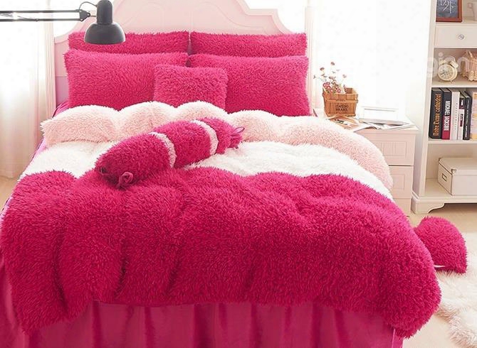 Sweet Color Block Soft Velvet 4-piece Bedding Set/duvet Cover