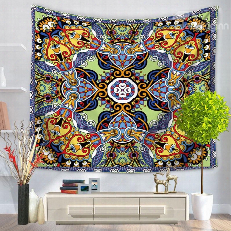 Symmetric Mandala Pattern Ethnic Style Decorative Hanging Wall Tapestry