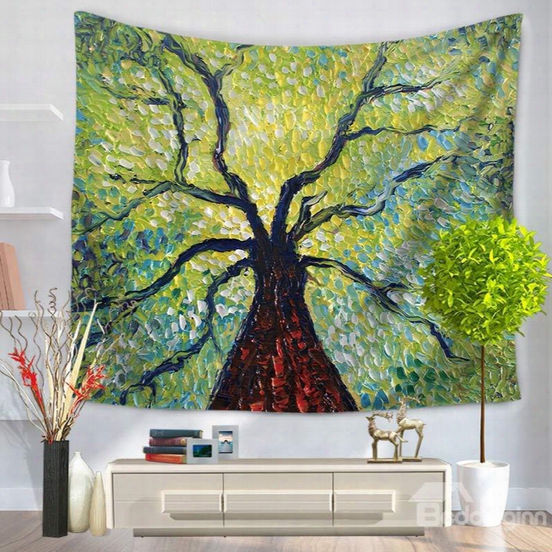 Tall Green Tree Pierced Into Sky Pattern Decorative Hanging Wall Tapestry