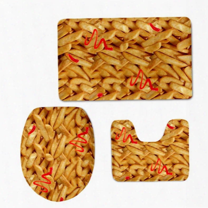 Tasty French Fires Printed 3-pieces 3d Toilet Seat Cover Sets