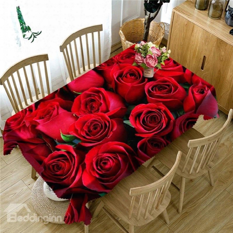 The Sea Of Red Roses Printed Romantic And Cozy Style Home And Restaurant Table Cloth