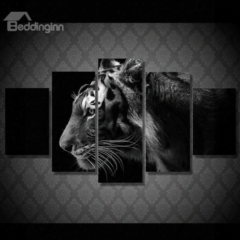 Tiger Hanging 5-piece Canvas Eco-friendly And Waterproof Black Non-framed Prints