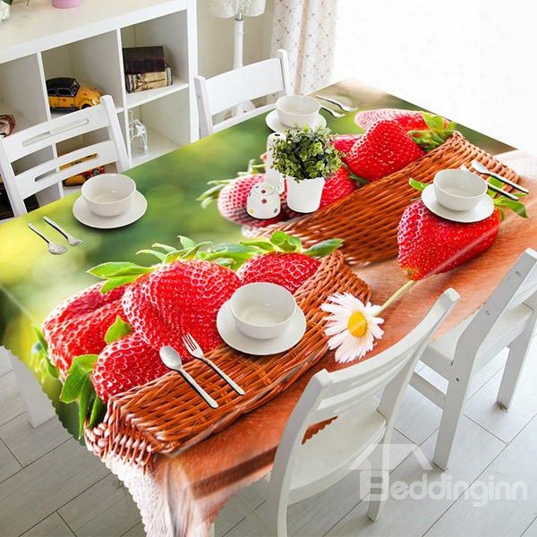Two Baskets Strawberry And Scenery Pattern 3d Tablecloth