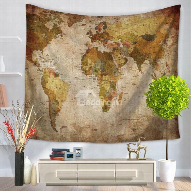 Vintage Style World Map Pattern Decorative Hanging Wall Tapestry