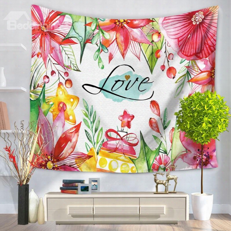 Watercolor Painting Red Flowers Pattern Decorative Hanging Wall Tapestry