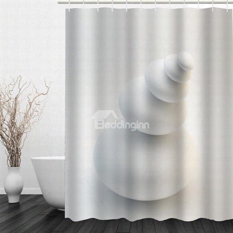 White Stones Pattern Polyester Waterproof And Eco-friendly 3d White Shower Curtain