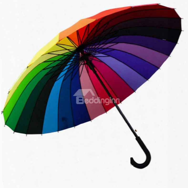 Windproof Uv Protection Big Straight Outdoor Rainbow Color Wheel Umbrella