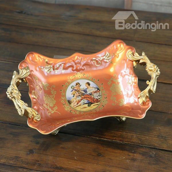 Wonderful Orange Ceramic Rectangle Fruit Plate Painted Pottery