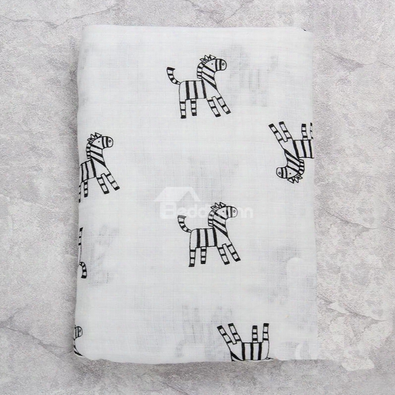 Zebras Printed Bamboo Fiber 2-layer White Baby Swaddle Blanket