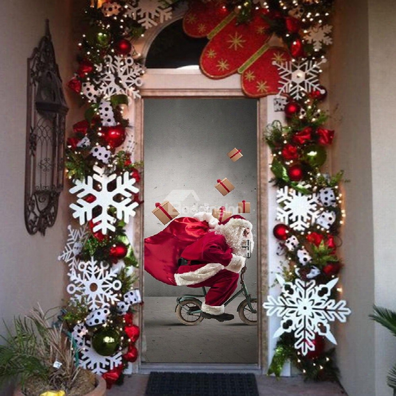 30␔79in 3d Christmas Father And Presents In Bike Pvc Environmental Waterproof Door Mural