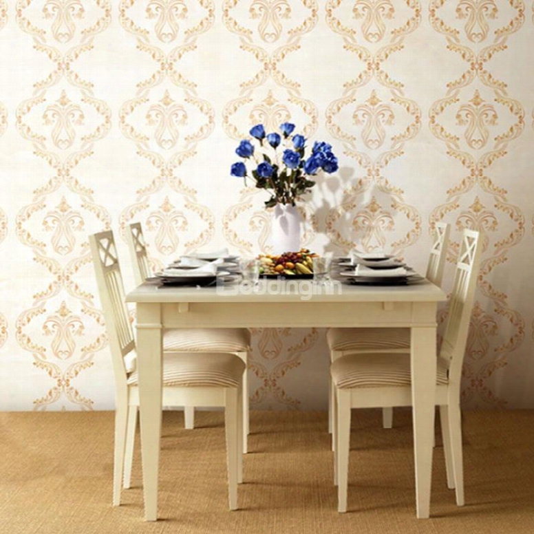 3d Beige Floral Pattern Pvc Sturdy Waterproof Eco-friendly Self-adhesive Wall Mural