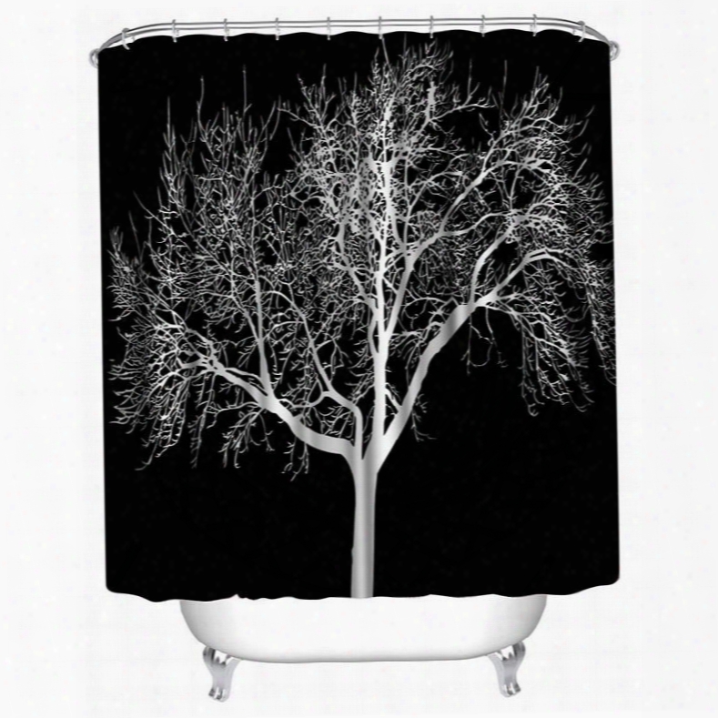 3d Black Backkground With Tree Printed Polyester Waterproof Antibacterial And Eco-friendly Shower Curtain