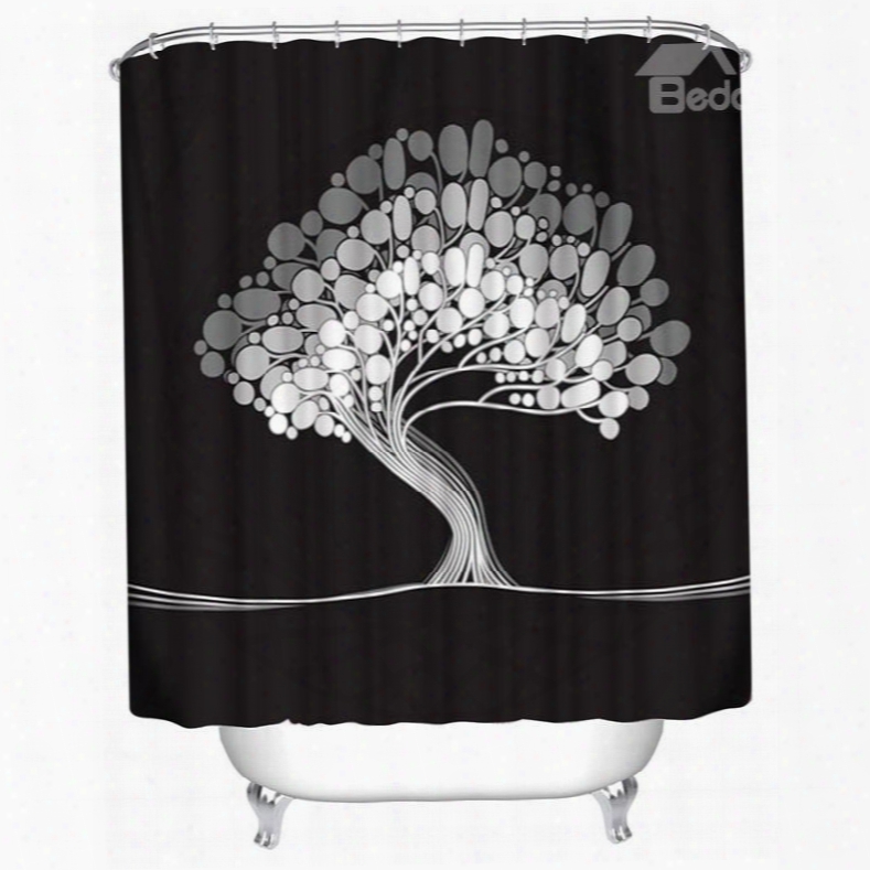 3d Black Background With White Tree Printed Polyester Waterproof Antibacterial Eco-frienldy Shower Curtain