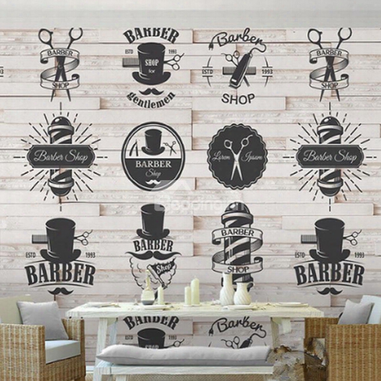 3d Black Barber Logo Son Whitebrick Background Durable Waterproof Eco-friendly Wall Mural