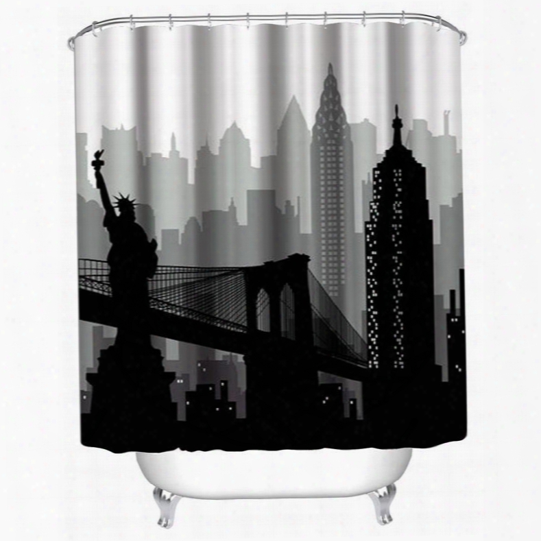 3d Black Statue Of Liberty Printed Polyester Waterproof Antibacterial And Eco-friendly Shower Curtain