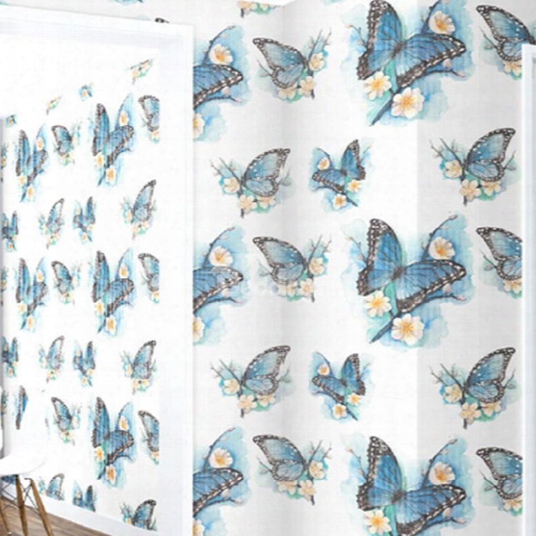3d Blue Butterflies Printed On White Background Sturdy Waterproof And Eco-friendly Wall Mural