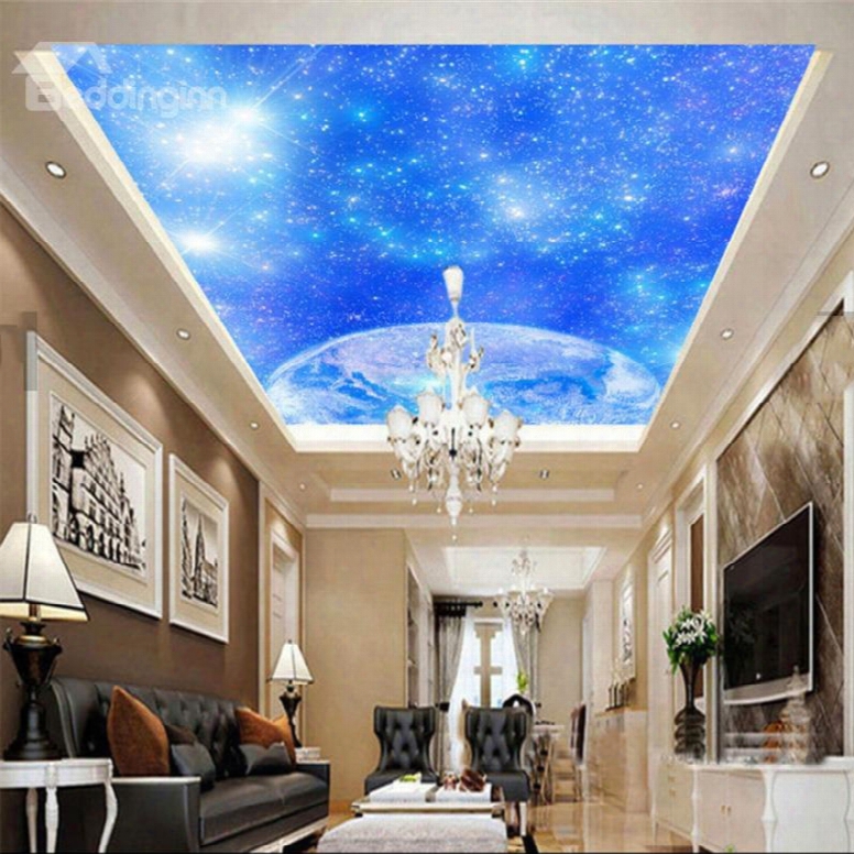 3d Blue Shining Sky Printed Waterproof Durable And Eco-friendly Ceiling Murals