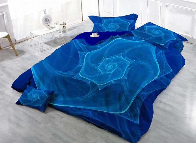 3d Blue Vortex Printed Cotton 4-piece Bedding Sets/duvet Covers