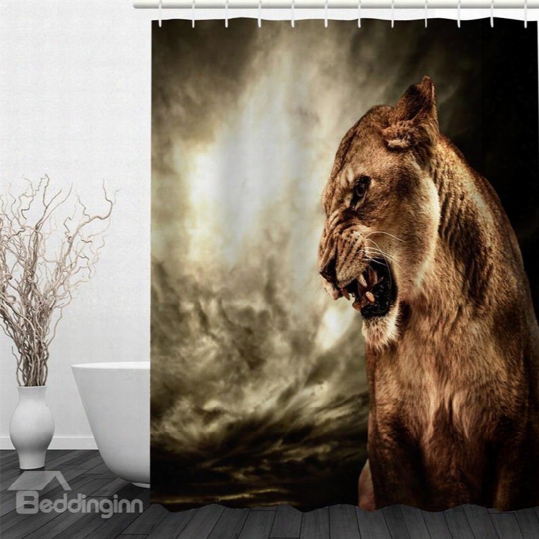 3d Brown Female Lion Pattern Polyester Waterproof Antibacterial And Eco-friendly  Shower Curtain