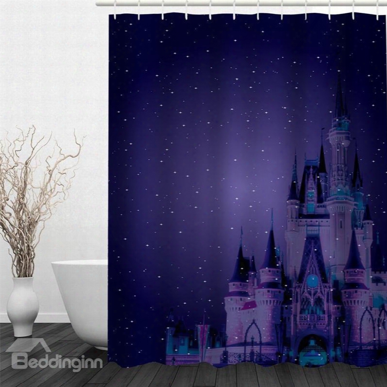3d Castle In Blue Galactic Sky Polyester Waterproof And Eco-friendly Shower Curtain