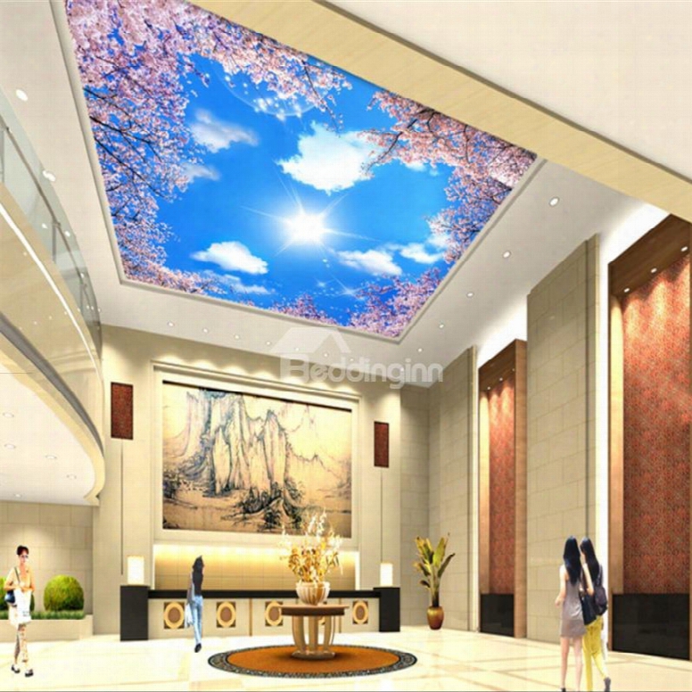 3d Cherry Trees In Blue Sky Waterproof Durable And Eco-friendly Ceiling Murals