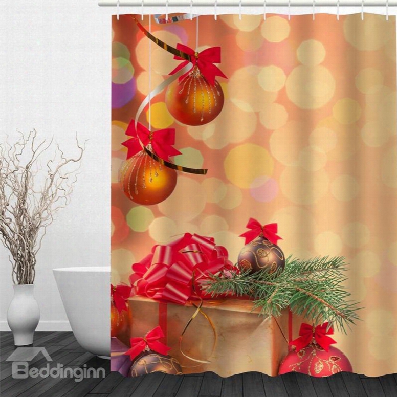 3d Christmas Hanging Balls Gifts Polyester Waterproof Antibacterial And Eco-friendly Shower Curtain