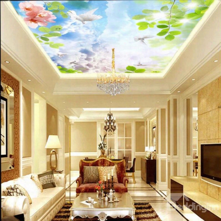 3d Clouds Dove Flower Waterproof Durable And Eco-friendly Ceiling Murals