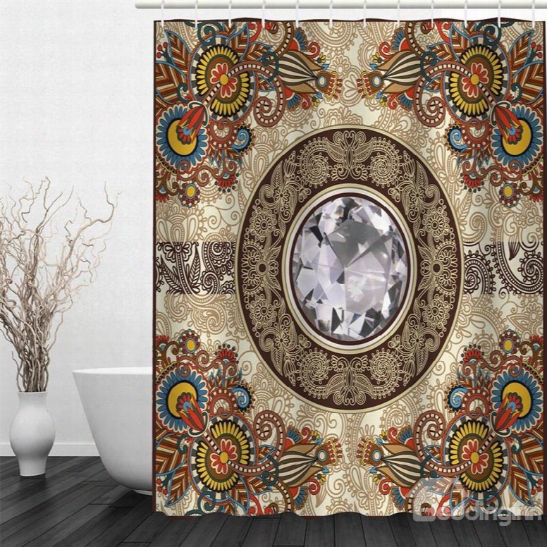 3d Colorful Floral And Diamond Pattern Polyester Waterproof And Eco-friendly Shower Curtain