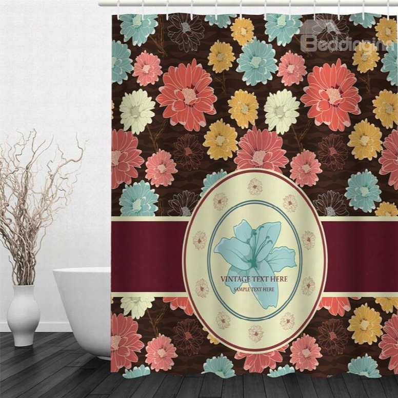 3d Colorflu Flowers Printed Vintage Style Polyester Waterproof And Eco-friendly Shower Curtain