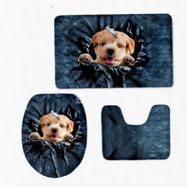 3d Dog Head Pattern Flannel Pvc Soft Water-absorption And Anti-slid Toilet Seat Covers