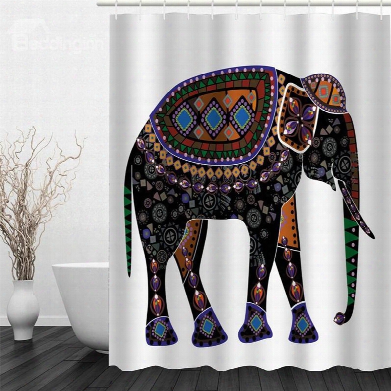 3d Elephant Bohemian Style Polyester Waterproof Antibacterial And Eco-friendly Shower Curtain