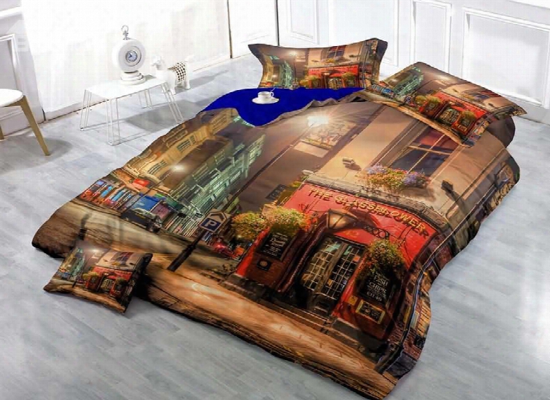 3d Europe Streetscape Printed Cotton 4-pieces Bedding Sets/duvet Covers