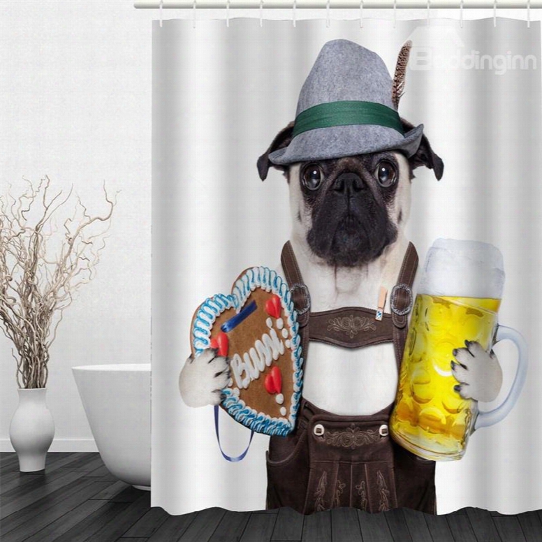 3d Fashionable Dog Pattern Polyester Waterproof Antibacterial And Eco-friendly White Shower Curtain