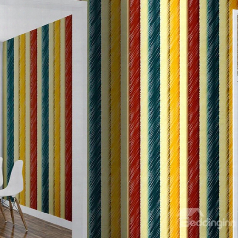 3d Green Yellow Red Stripes Printed Pvc Sturdy Waterproof And Eco-friendly Wall Mural