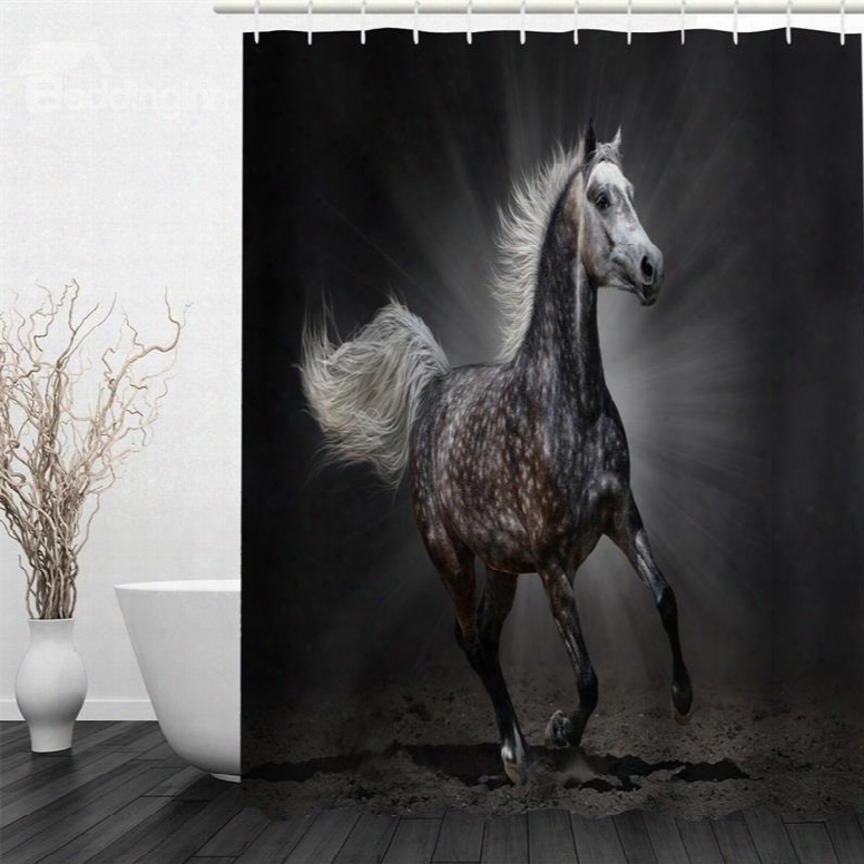 3d Horse Pattern Polyester Waterproof Antibacterial And Eco-friendly Black Shower Curtain