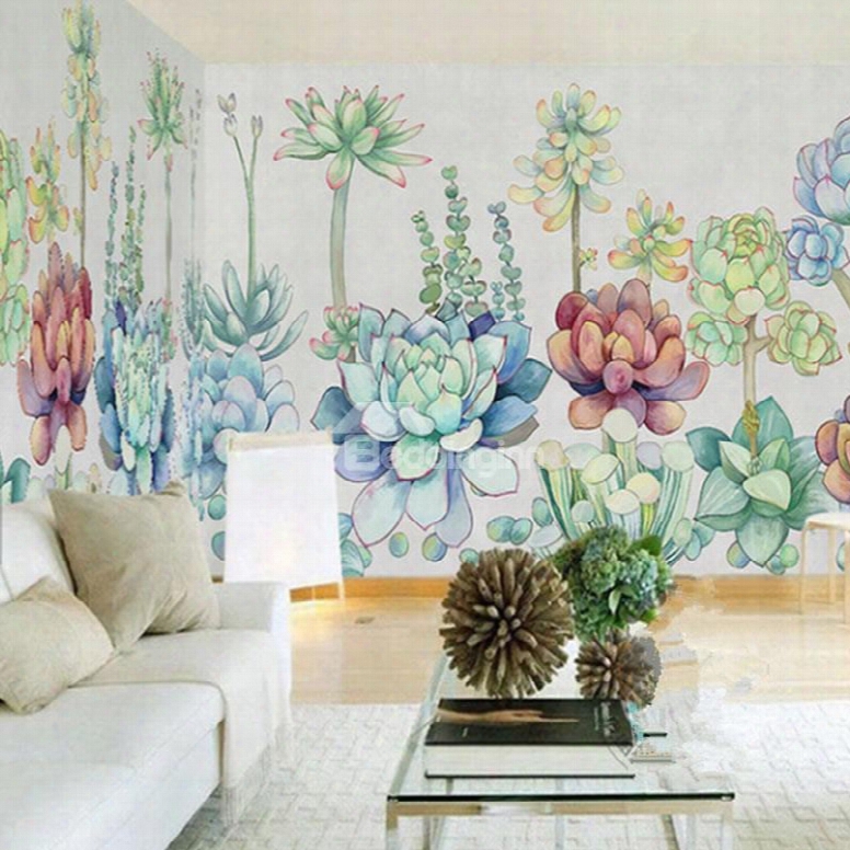 3d Lotus Printed Sturdy Waterproof And Eco-friendly Wall Mural