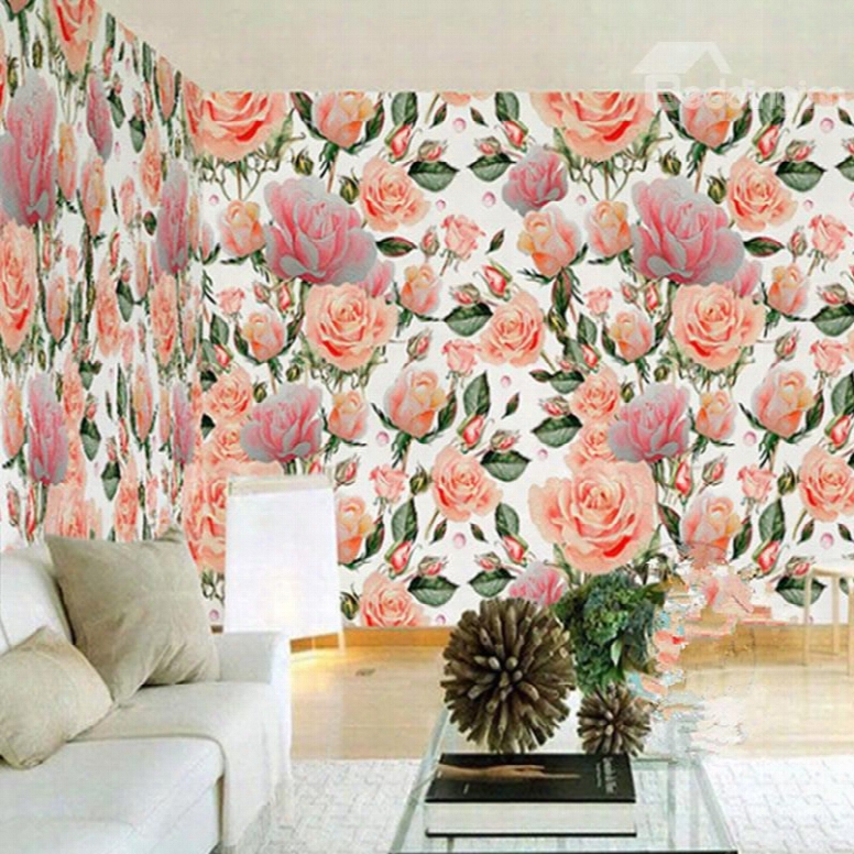 3d Pink And Orange Peonies Printed Sturdy Waterproof And Eco-friendly Wall Mural