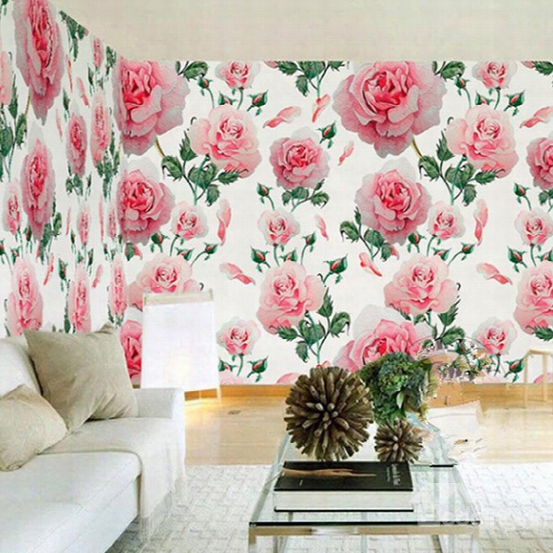 3d Pink Peonies Printed Sturdy Waterproof And Eco-friendly Wall Mural