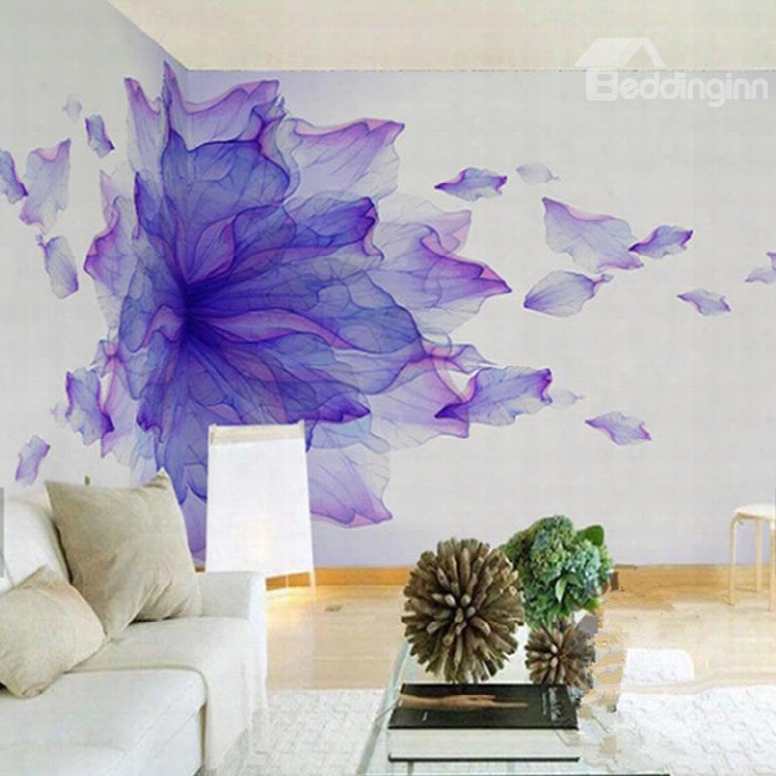 3d Purple Flower Oil Painting Pvc Sturdy Waterpro Of And Eco-friendly White Wall Mural