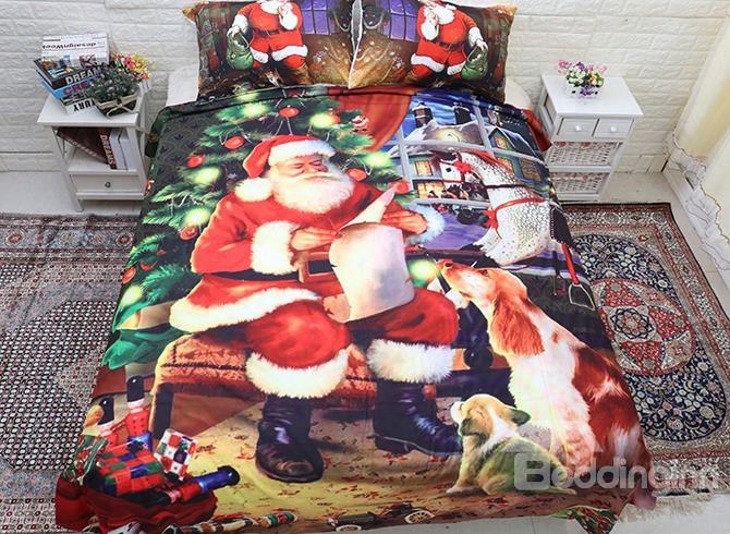 3d Santa Claus In Red Suit Printed Polyester 3-piece Bedding Sets/duvet Covers