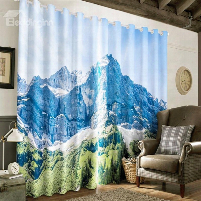 3d Soaring And Rolling Hills Printed 2 Panels Decorative And Blackout Grommet Top Curtain