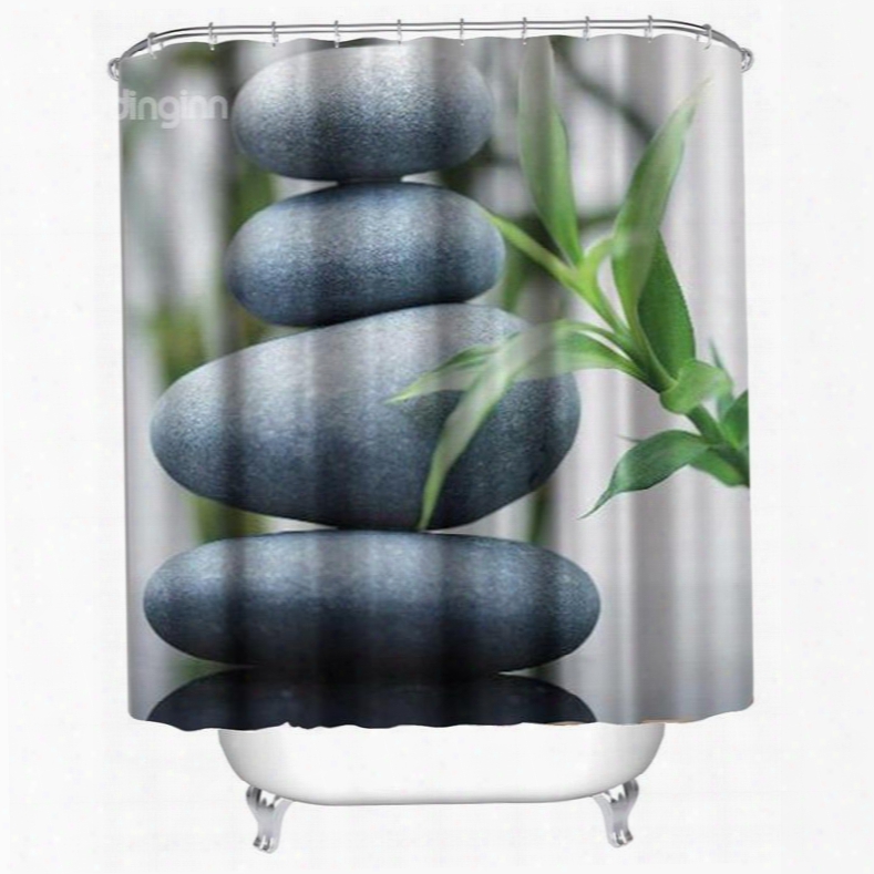 3d Stones Printed Polyester Waterproof Antibacterial And Eco-friendly Shower Curtain