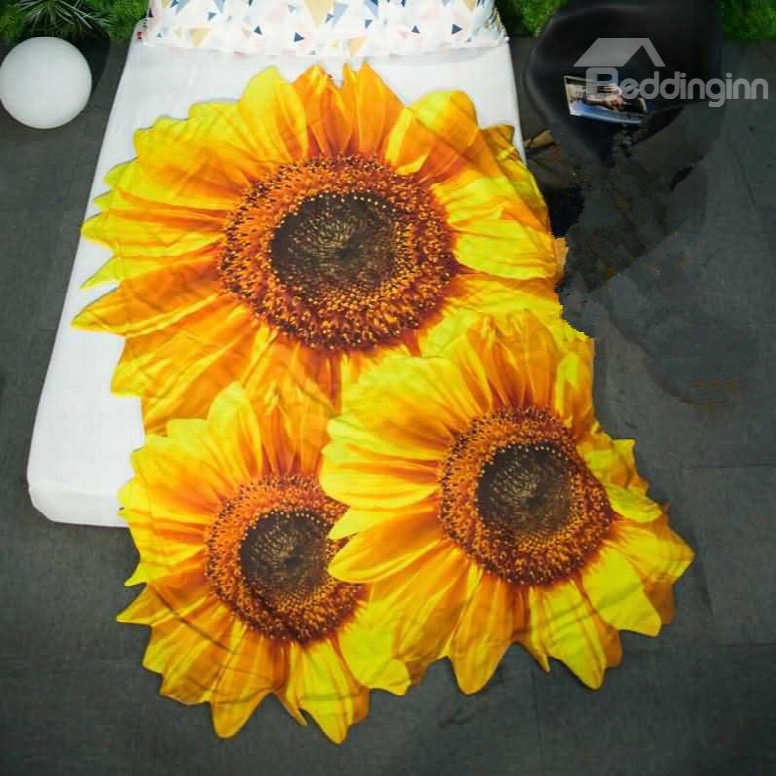 3d Sunflower Design Pastoral Style Soft Polyester Quilt