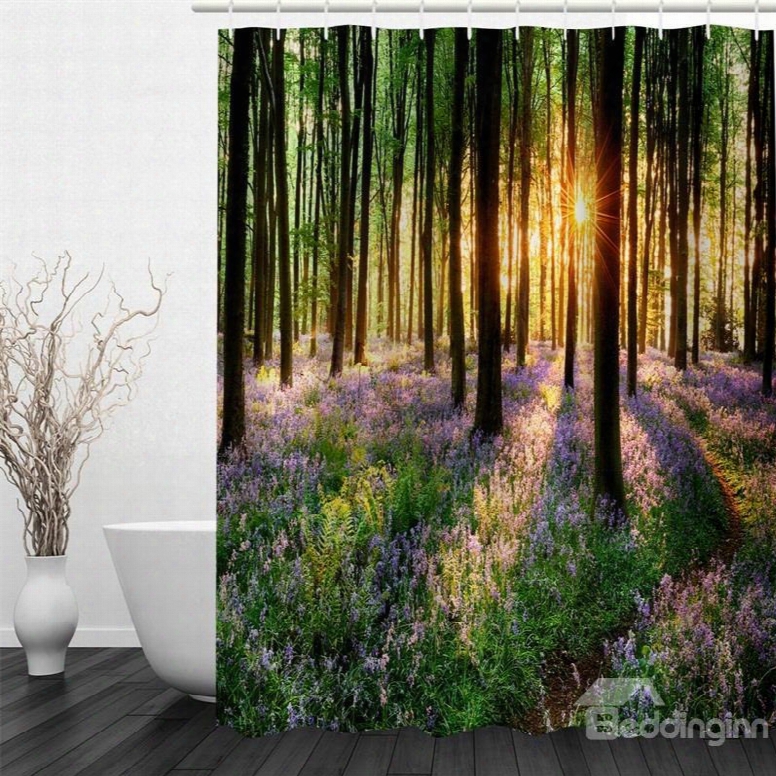 3d Sunshine Through Forest Polyester Waterproof And Eco-friendly Shower Curtain